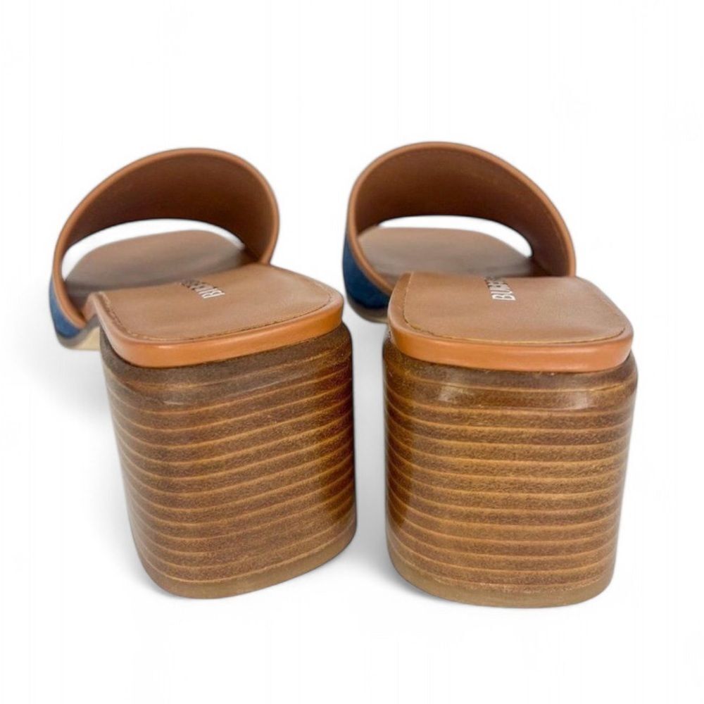 NWT BURBERRY Wilma Logo Blue & Brown Broad Strap Square Open Toe Mules S… - Picture 8 of 12